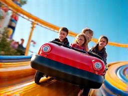 Kinder auf einer Achterbahn im Familypark.