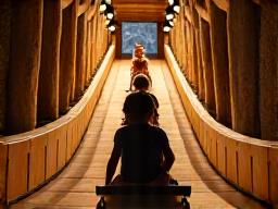Kinder auf der Holzrutsche in den Salzwelten Hallstatt.